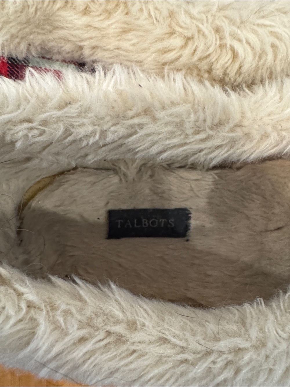 Talbots Red Plaid Faux-Fur Lined Moccasin Slippers - Picture 2 of 6